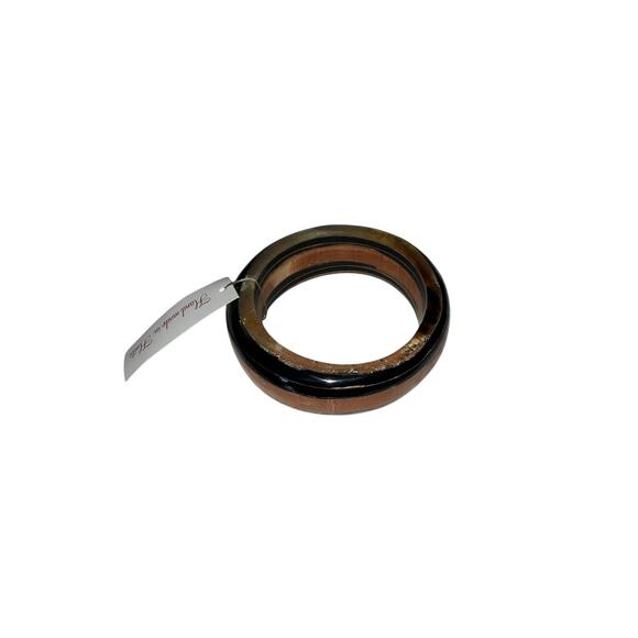 Iris Apfel & Bajalia Artisan Wood Resin Bangle Bracelet Black Stripe Inlay - Picture 2 of 6